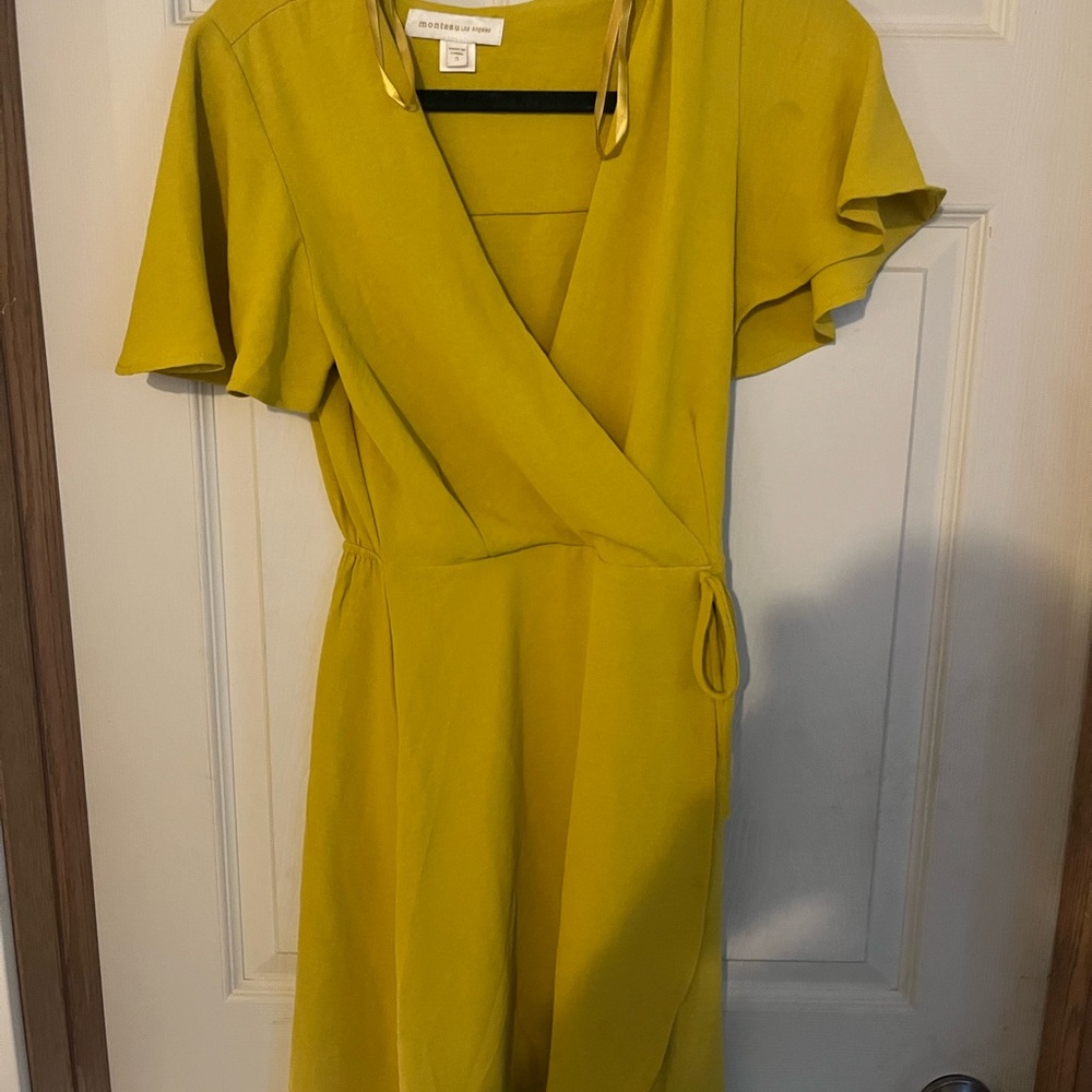 Monteau Yellow Midi Dress with Flutter Sleeves